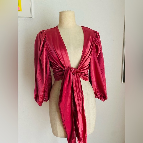 Forever 21 Tops - Forever 21 Red Satin Tie-Front Top